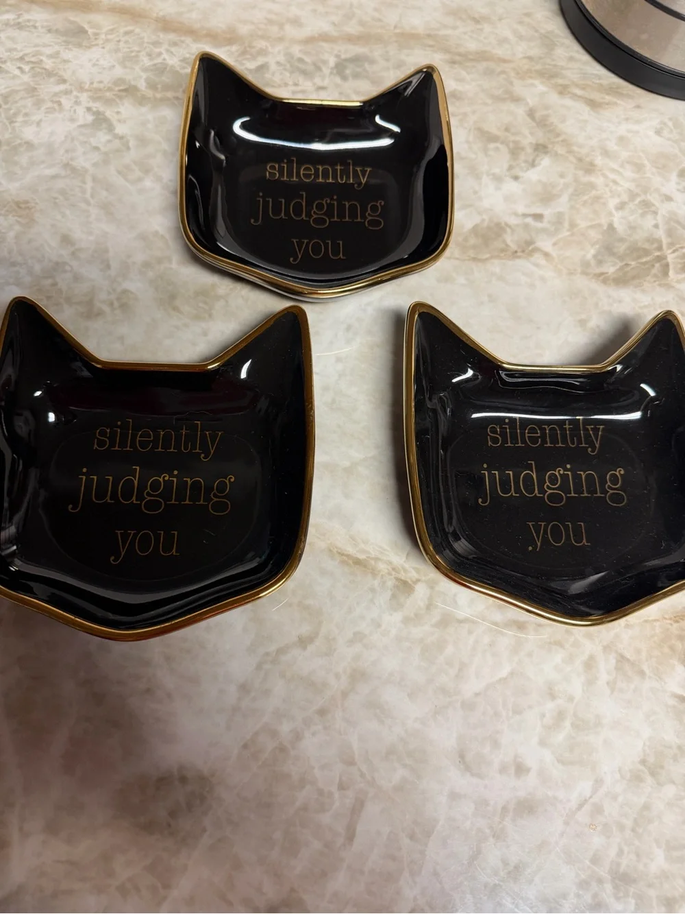 Black Cat-Shaped Trinket Dish with Gold Accent